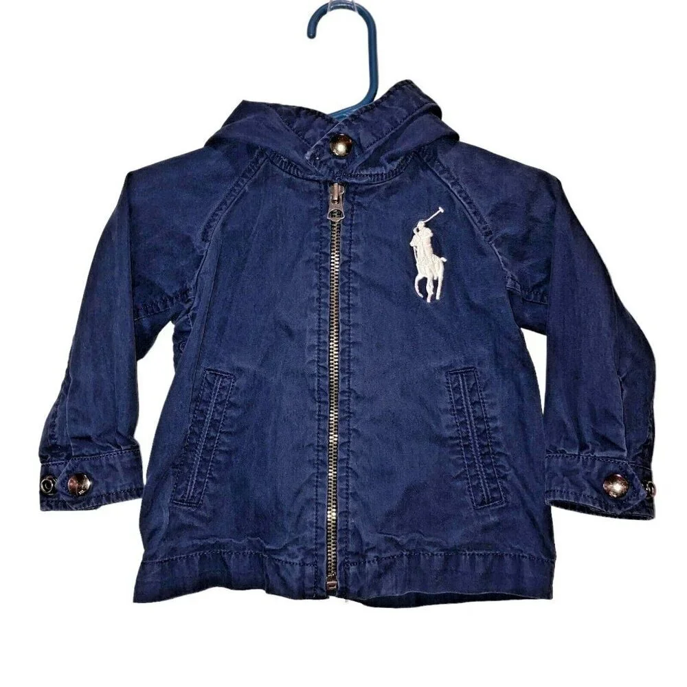 Polo Ralph Lauren Toddler Size 9M Navy Blue Full Zip Pockets Hooded Jacket Coat